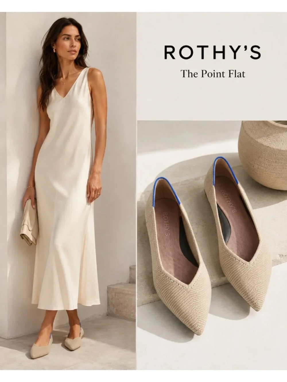 Rothy’s The Point Beige Knit Ballet Flats Women’s US 9 EU 40 Washable Shoes